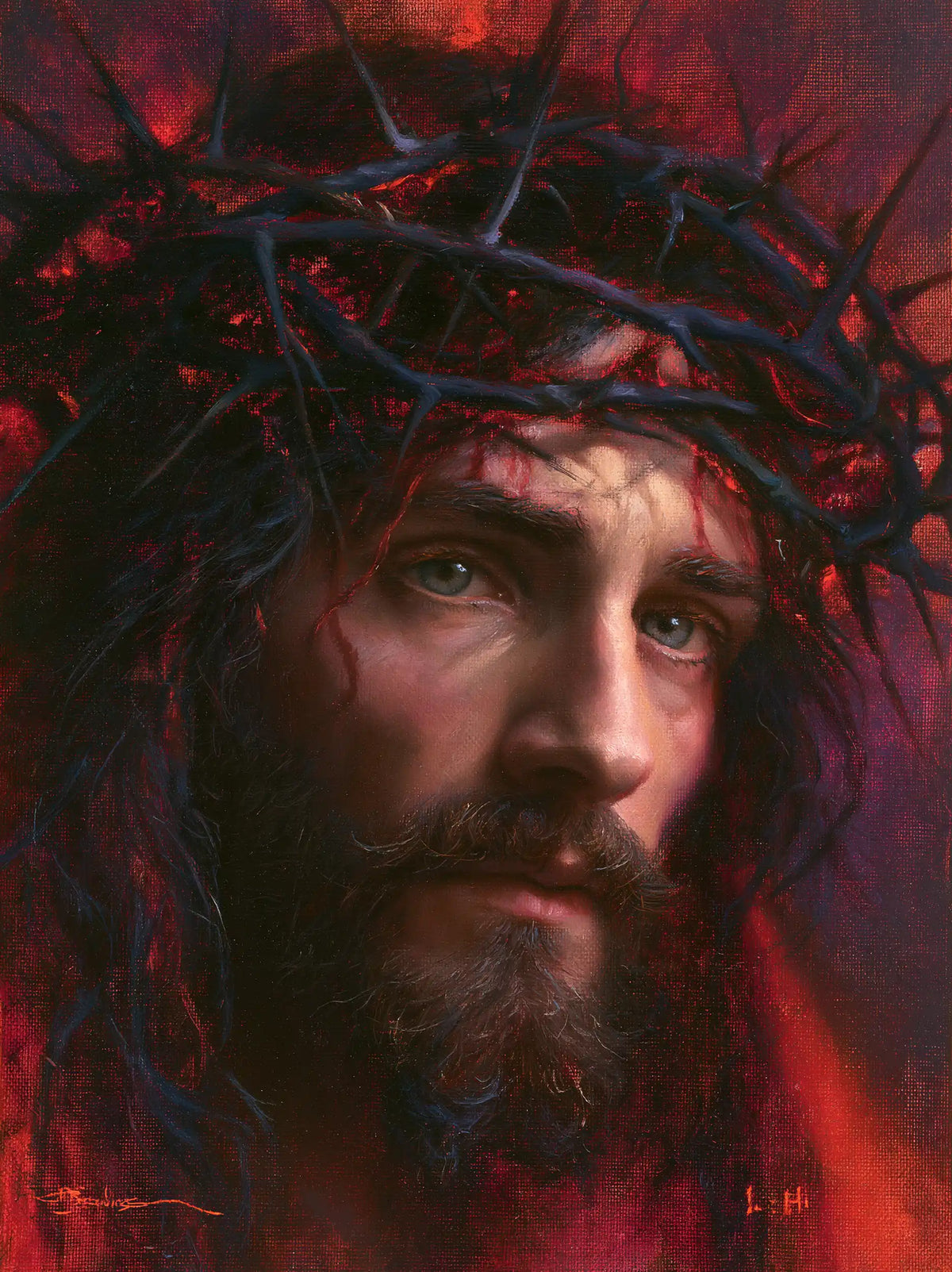 Jésus couronné d’épines — Le Regard proche dans le voile de pourpre
