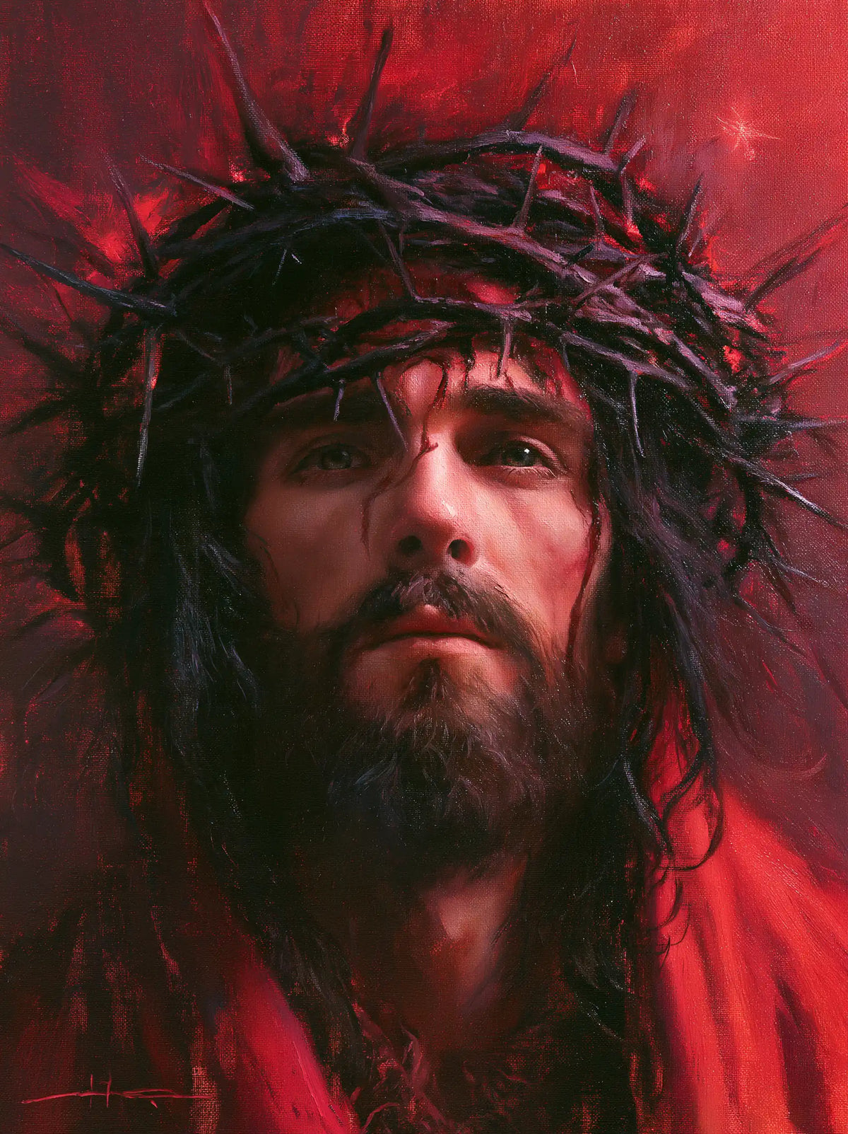 Jésus couronné d’épines — La Haute Couronne sur l’orage rouge