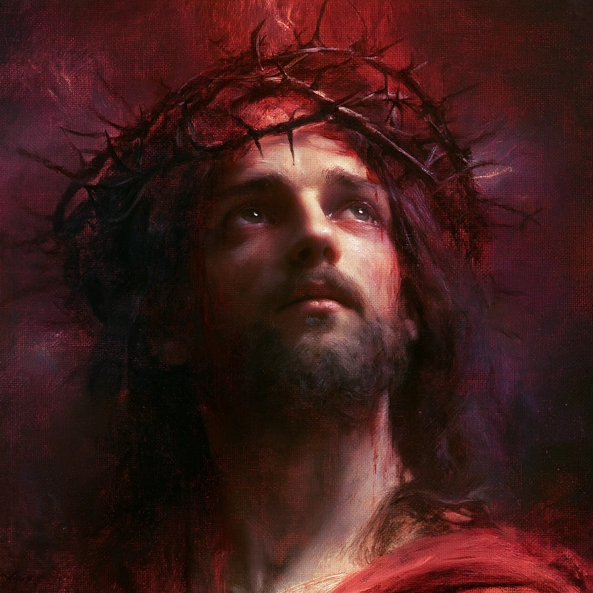 Jésus couronné d’épines — Le Regard au centre du souffle rouge