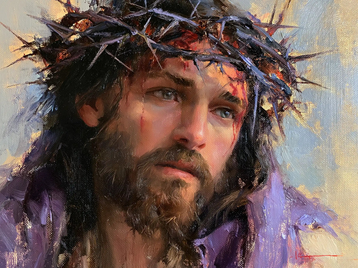 Jésus couronné d’épines — Les Yeux bleus dans l’étoffe lavande