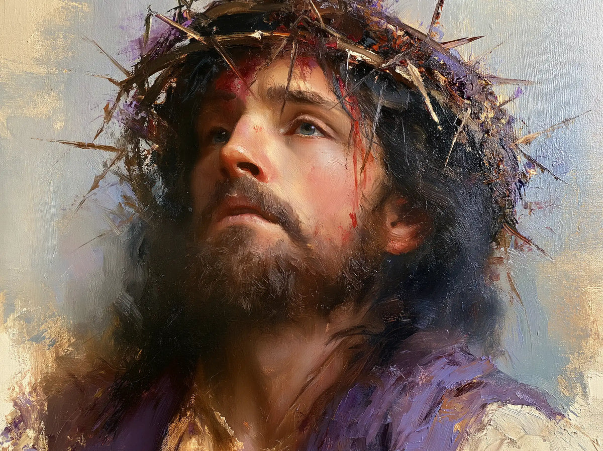 Jésus couronné d’épines — Le Visage vers le bleu ouvert