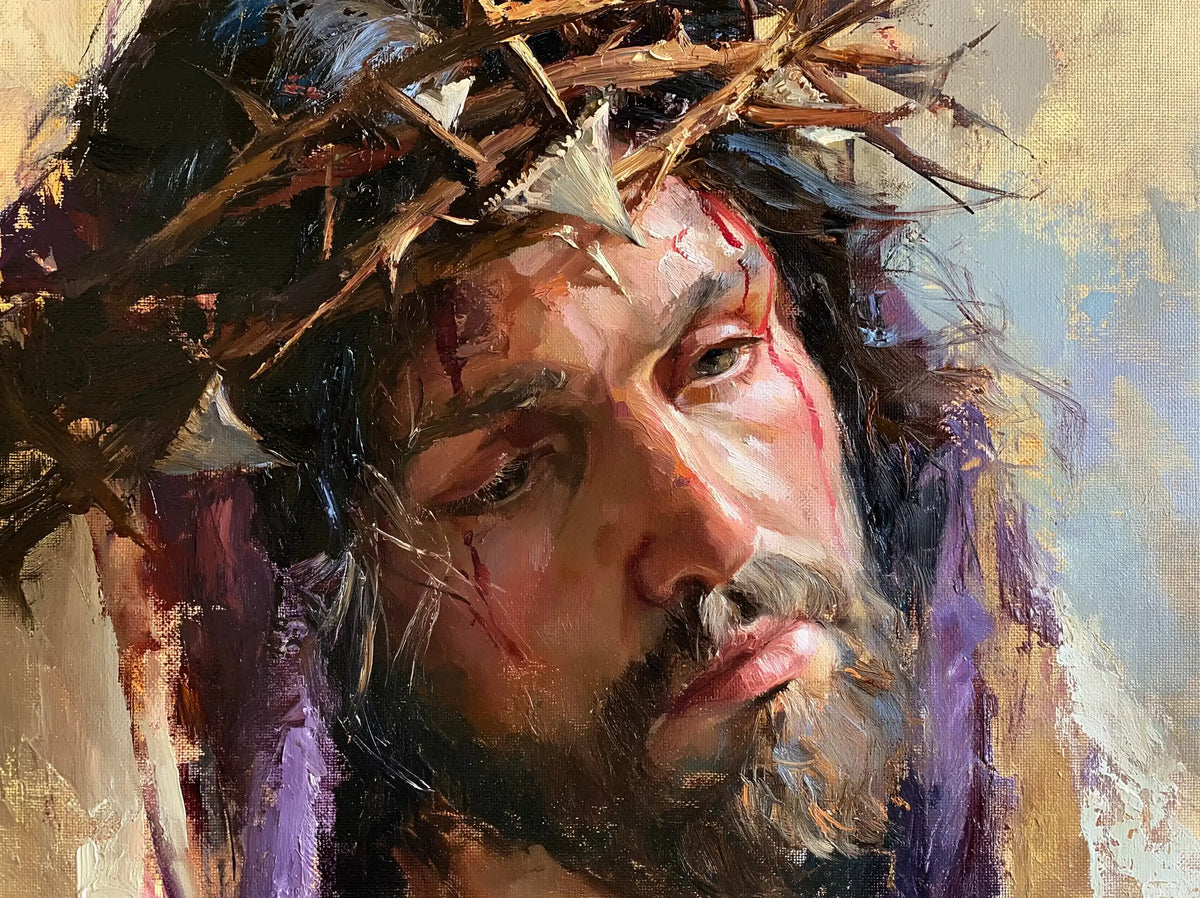 Jésus couronné d’épines — La Douleur inclinée dans les couleurs tendres