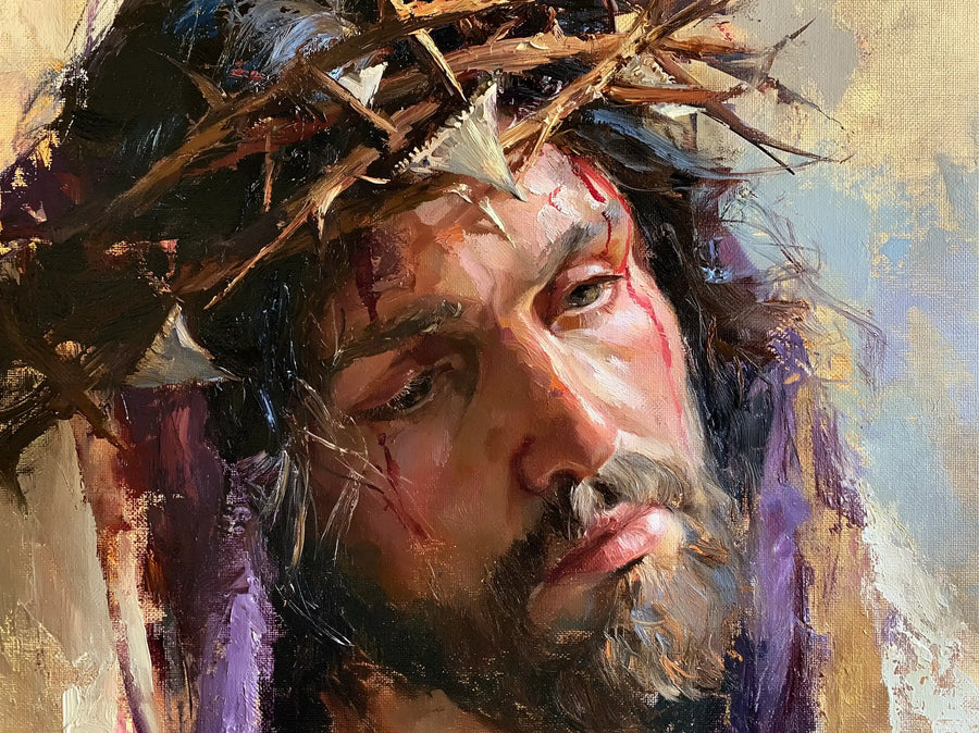 Jésus couronné d’épines — La Douleur inclinée dans les couleurs tendres