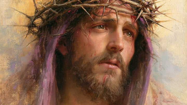 Jésus couronné d’épines — Le Regard lointain sous le voile lavande
