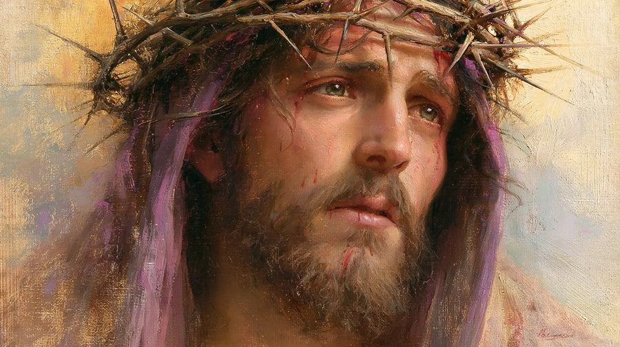 Jésus couronné d’épines — Le Regard lointain sous le voile lavande