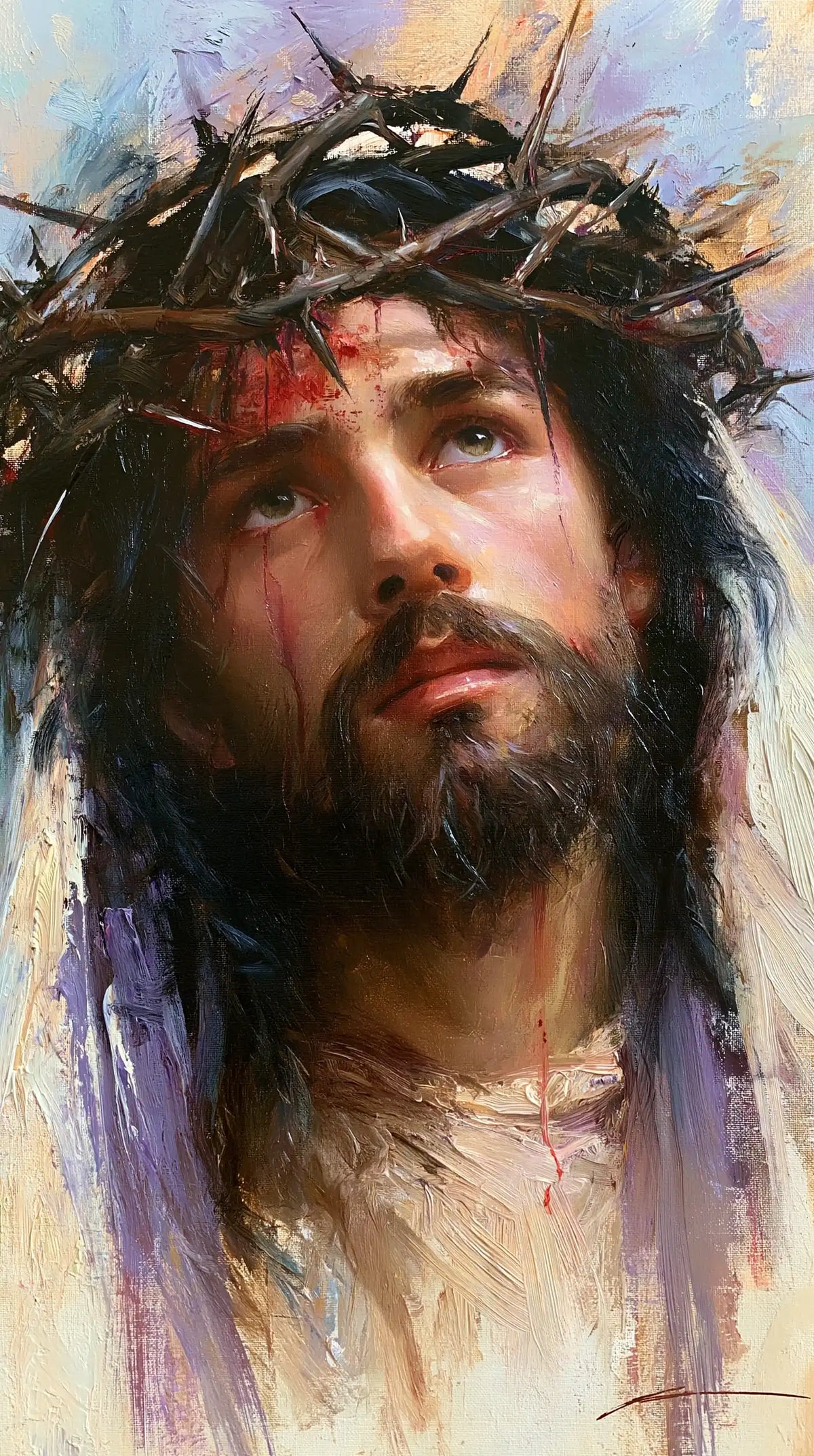 Jésus couronné d’épines — Le Visage au-dessus du blanc diffus