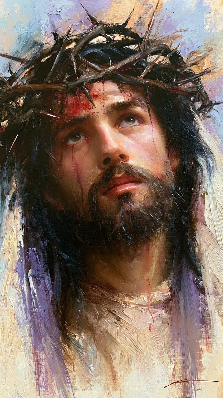 Jésus couronné d’épines — Le Visage au-dessus du blanc diffus