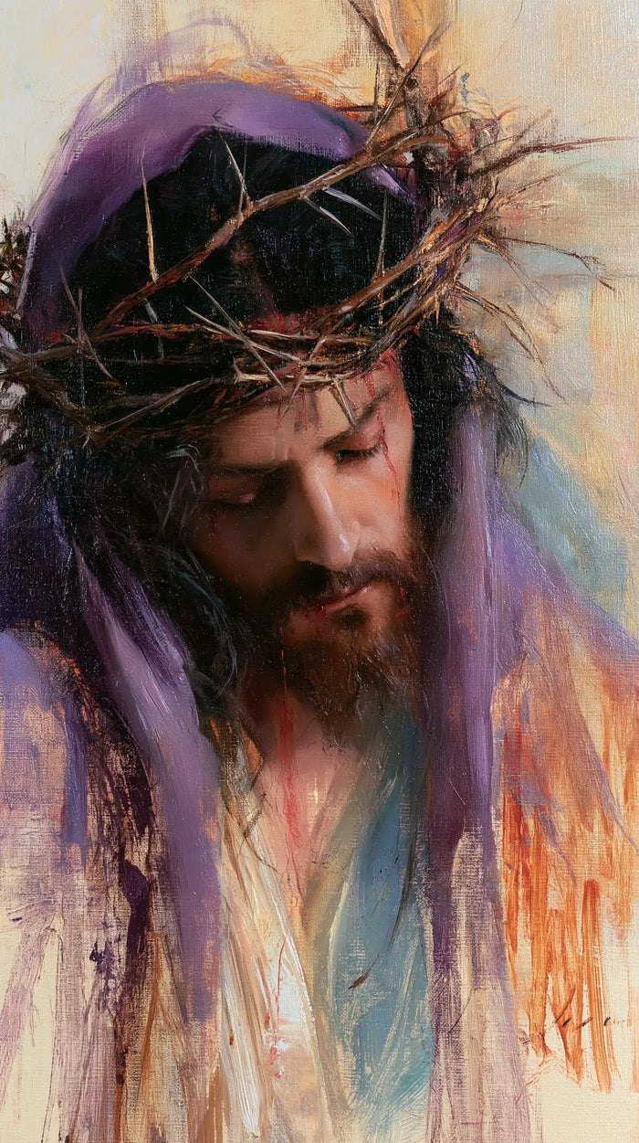 Jésus couronné d’épines — Le Front descendu dans la lumière pâle