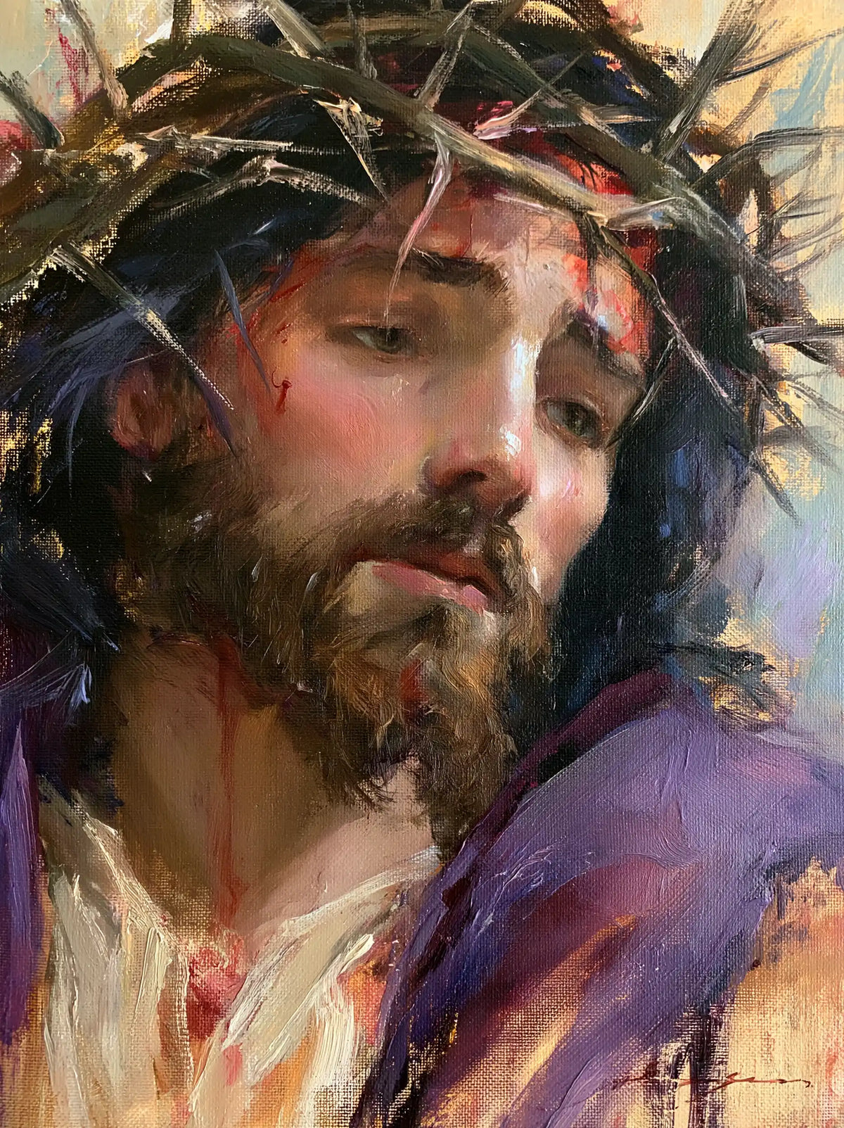 Jésus couronné d’épines — L’Inclinaison vers les plis violets