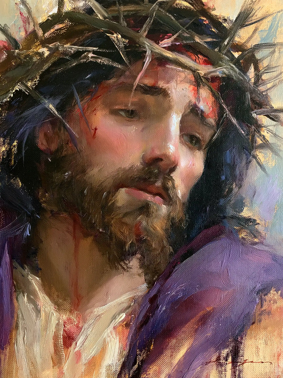 Jésus couronné d’épines — L’Inclinaison vers les plis violets