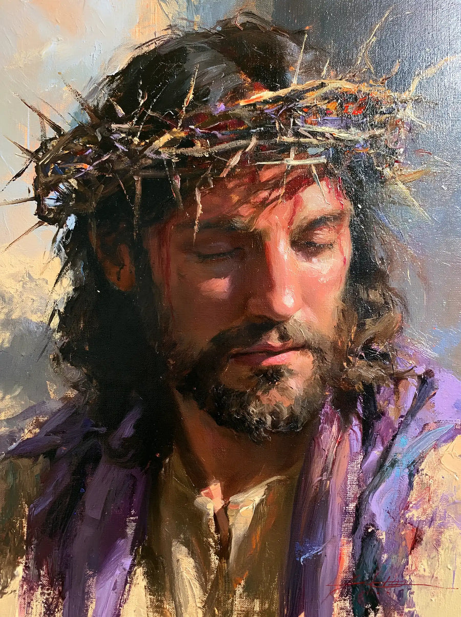 Jésus couronné d’épines — Les Yeux clos dans le souffle bleu