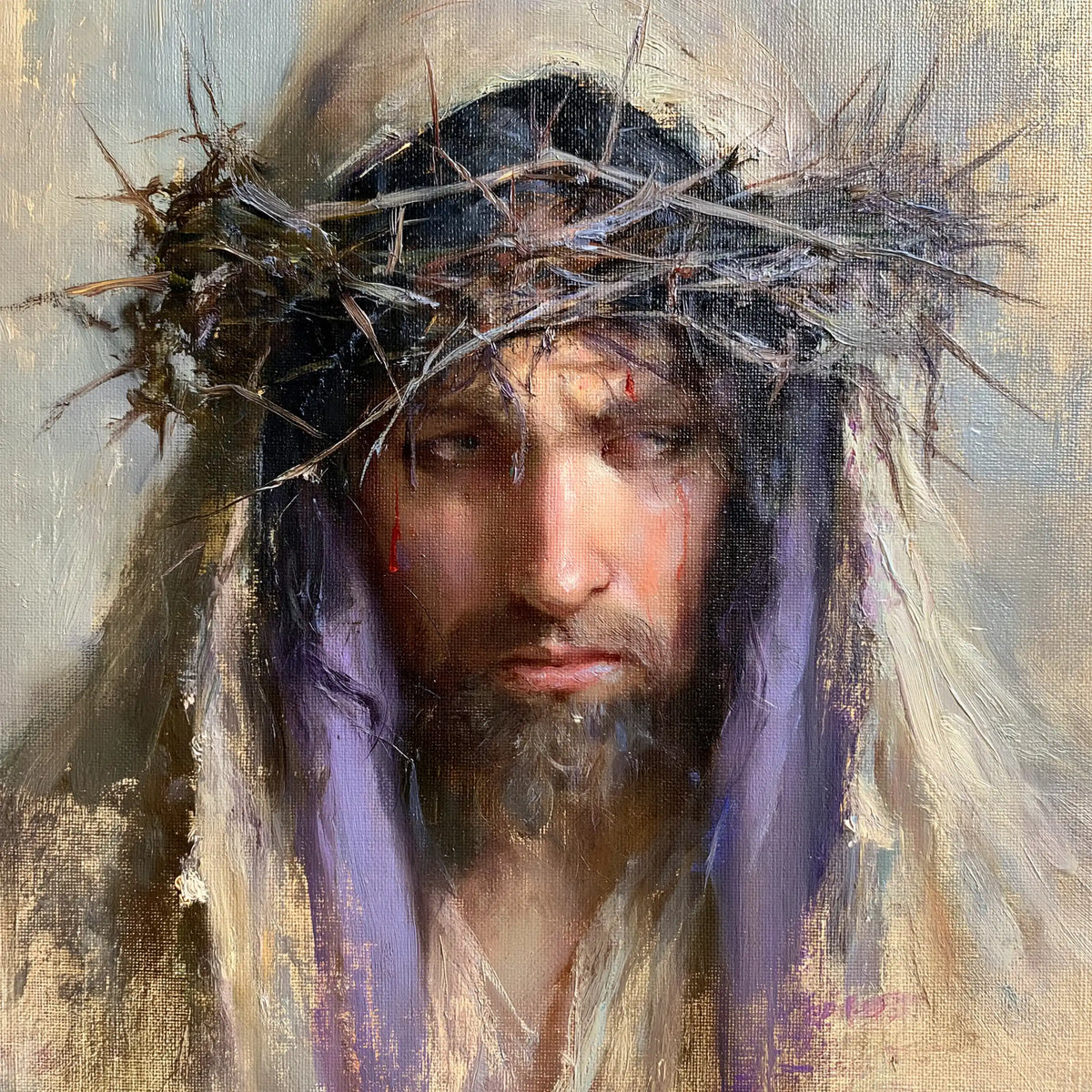 Jésus couronné d’épines — Le Visage entre ivoire et lavande