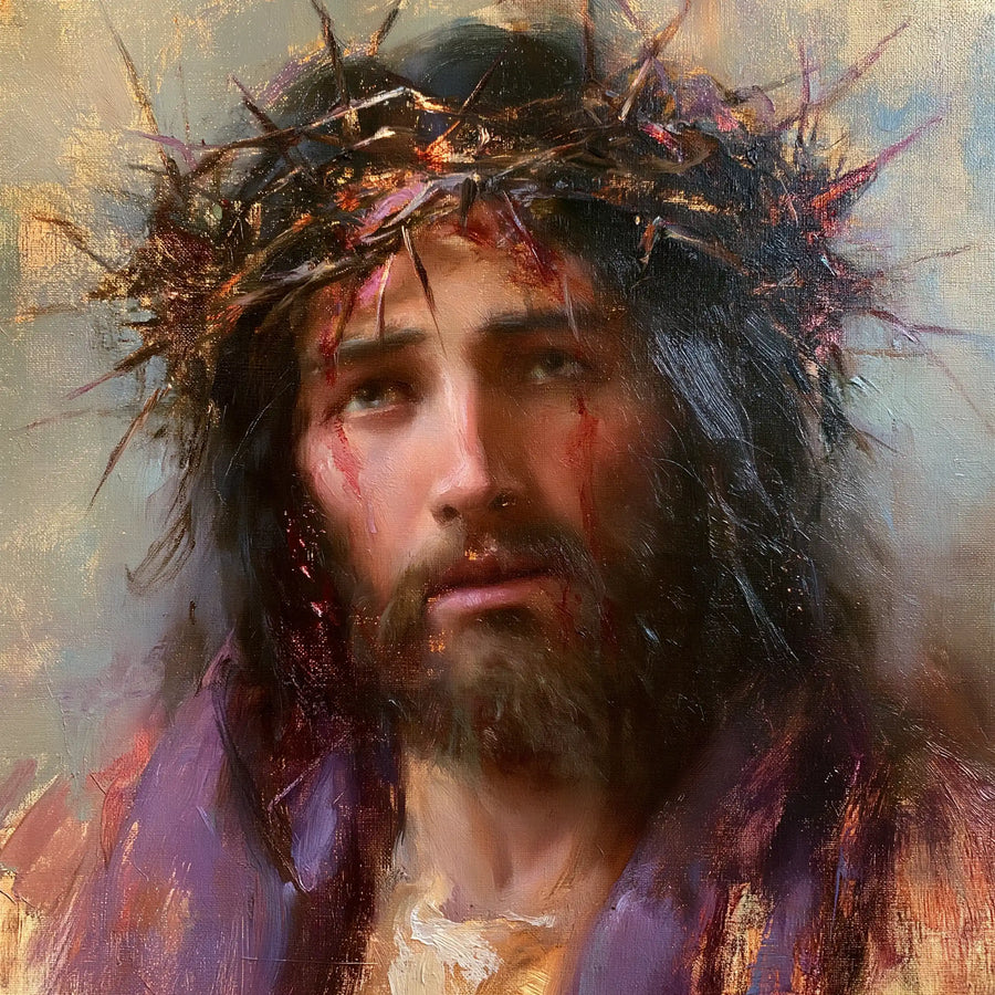 Jésus couronné d’épines — Le Regard aux reflets du ciel clair