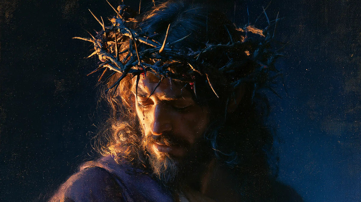Jésus couronné d’épines — Le Front baissé dans le bleu profond