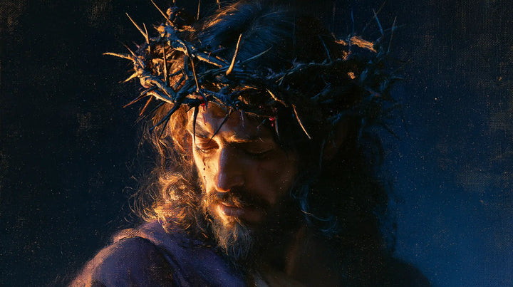 Jésus couronné d’épines — Le Front baissé dans le bleu profond