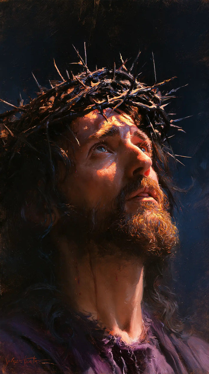 Jésus couronné d’épines — Le Cou éclairé sous les ronces nocturnes