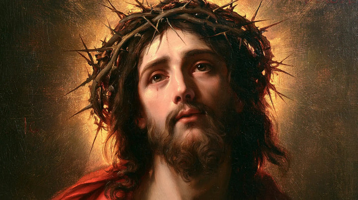 Jésus couronné d’épines — Le Visage grave au cercle de lumière