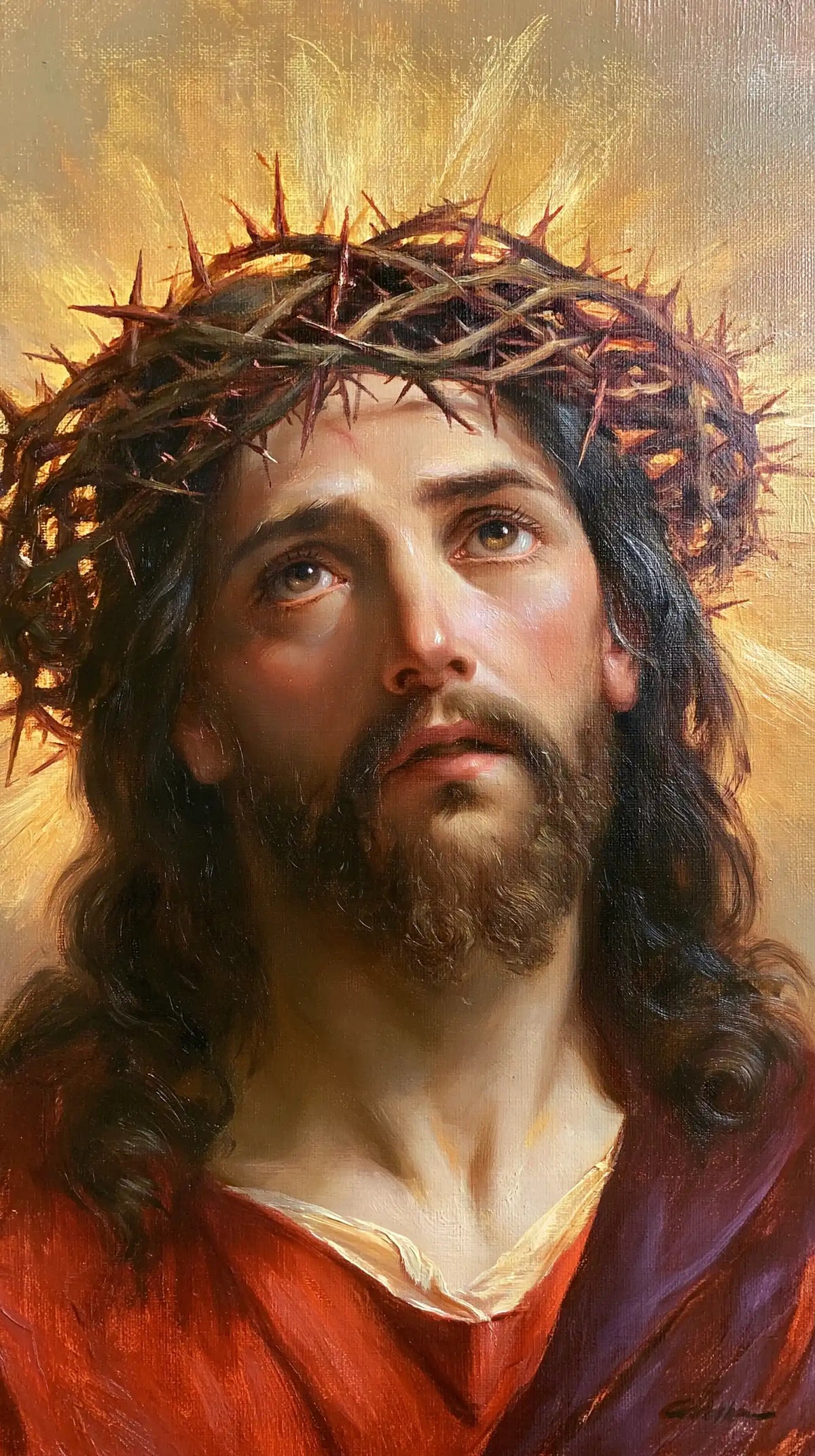 Jésus couronné d’épines — Le Rouge et le blanc sous la lumière