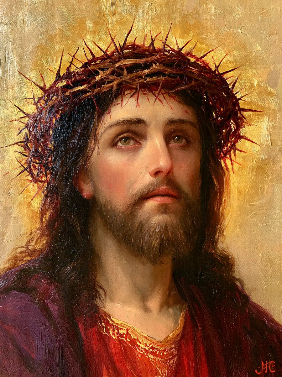 Jésus couronné d’épines — La Robe rouge aux fines broderies