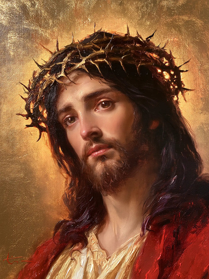 Jésus couronné d’épines — La Douceur sous le manteau écarlate