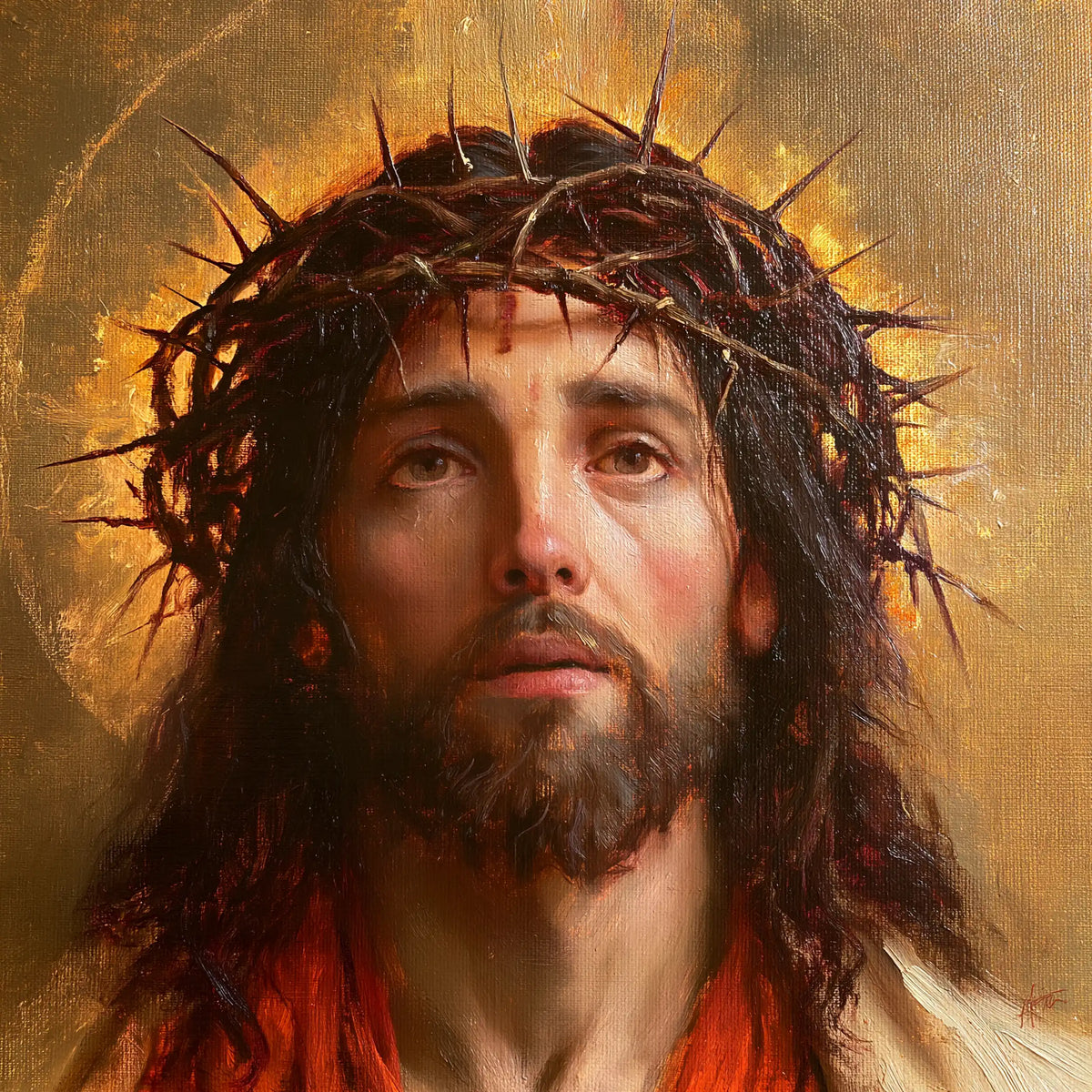 Jésus couronné d’épines — Les Lèvres ouvertes dans l’or rayonnant