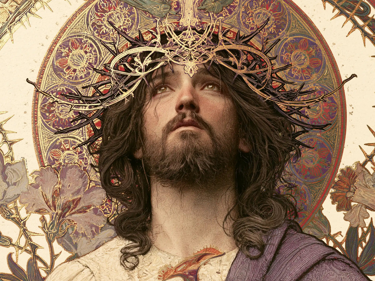 Jésus couronné d’épines — L’Appel devant la rosace mauve