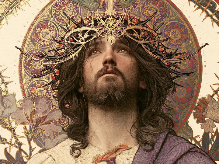 Jésus couronné d’épines — L’Appel devant la rosace mauve