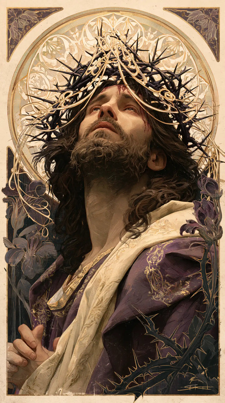 Jésus couronné d’épines — Les Mains jointes sous l’ornement pâle