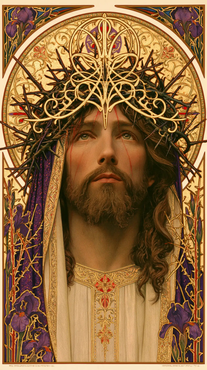 Jésus couronné d’épines — La Présence dans l’écrin grenat et or