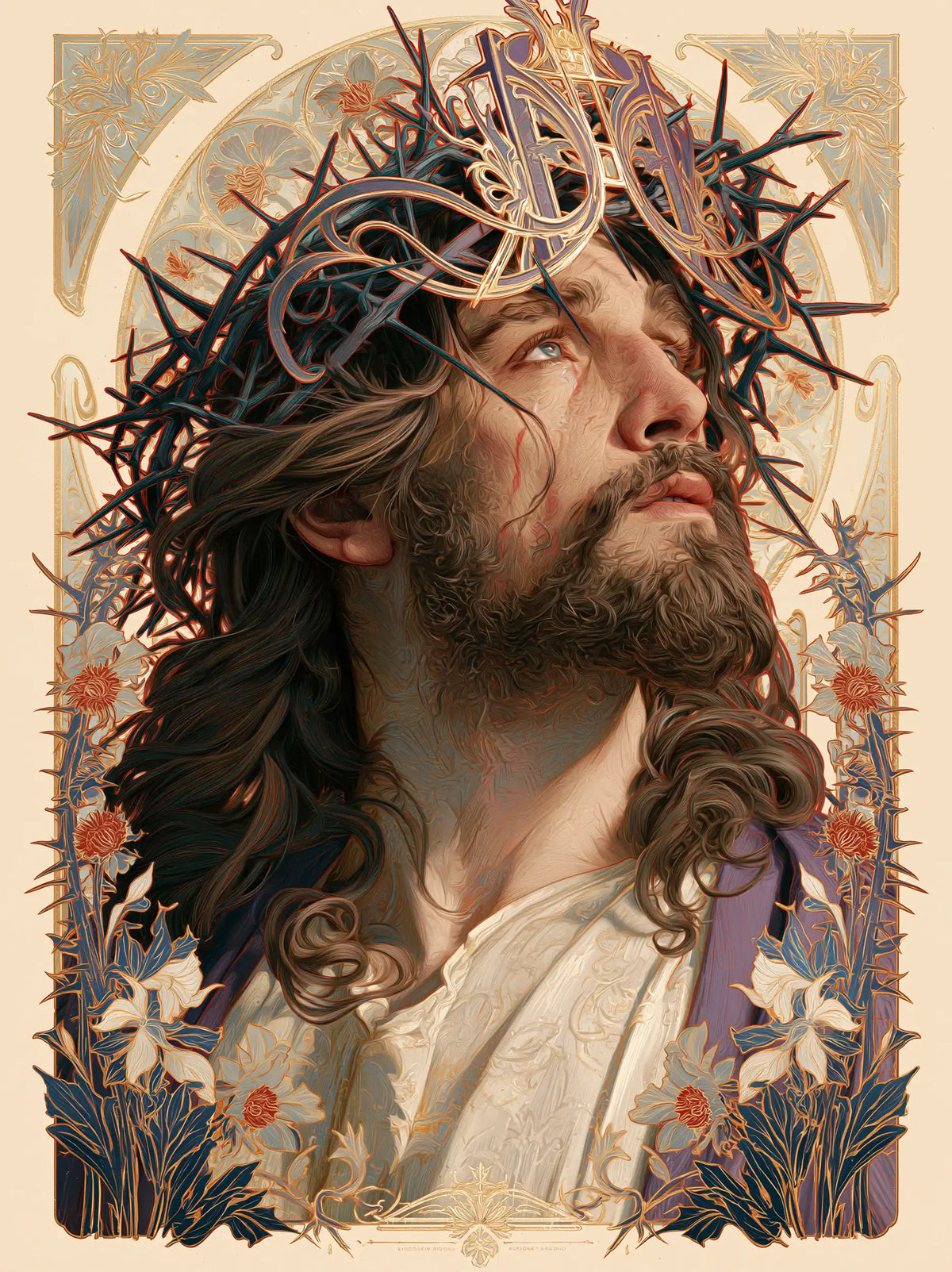 Jésus couronné d’épines — Le Regard au-dessus des fleurs d’émail