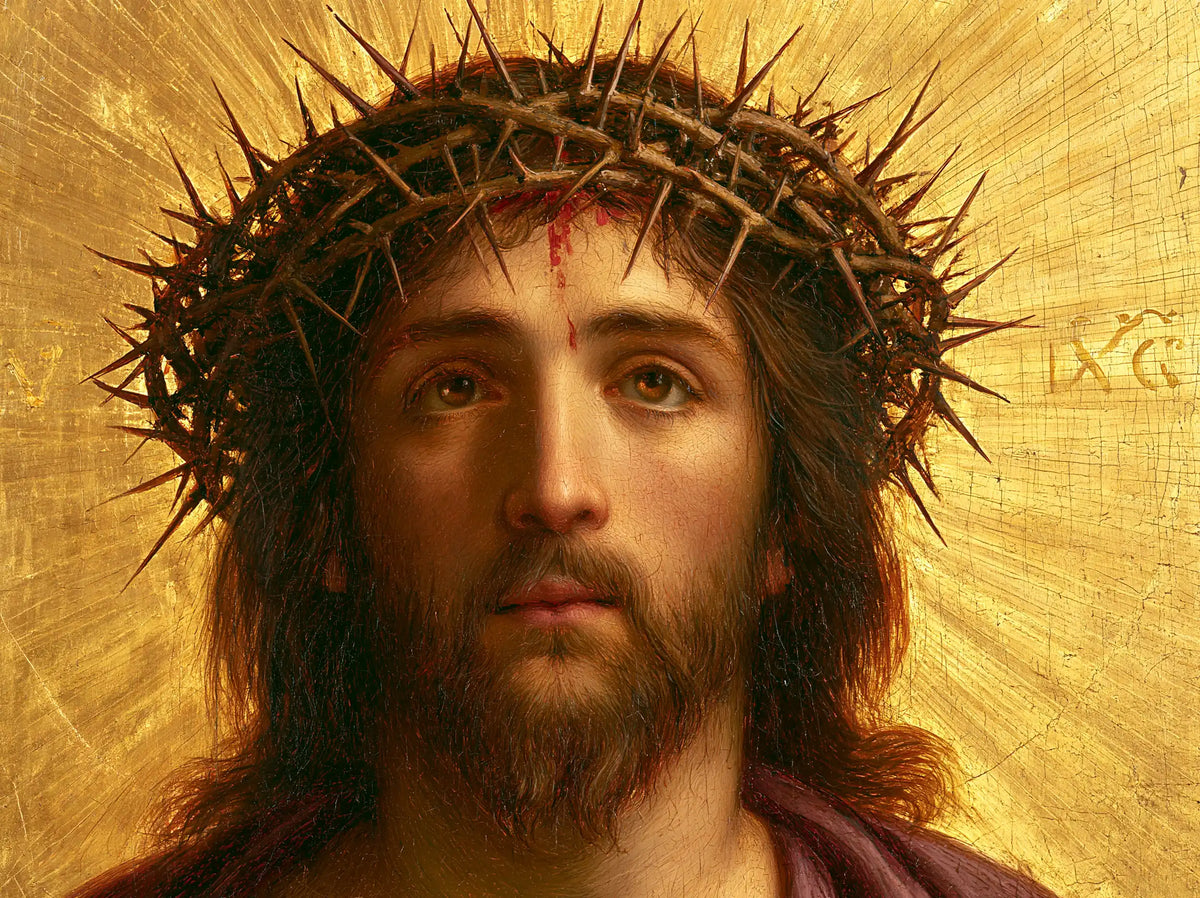 Jésus couronné d’épines — Les Yeux clairs dans le rayonnement jaune