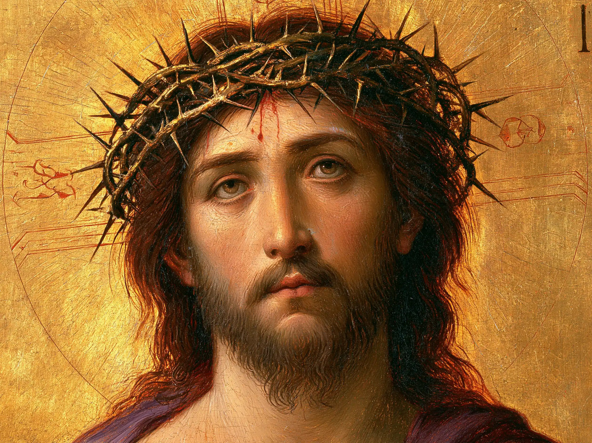 Jésus couronné d’épines — Le Visage au cercle de lettres fines