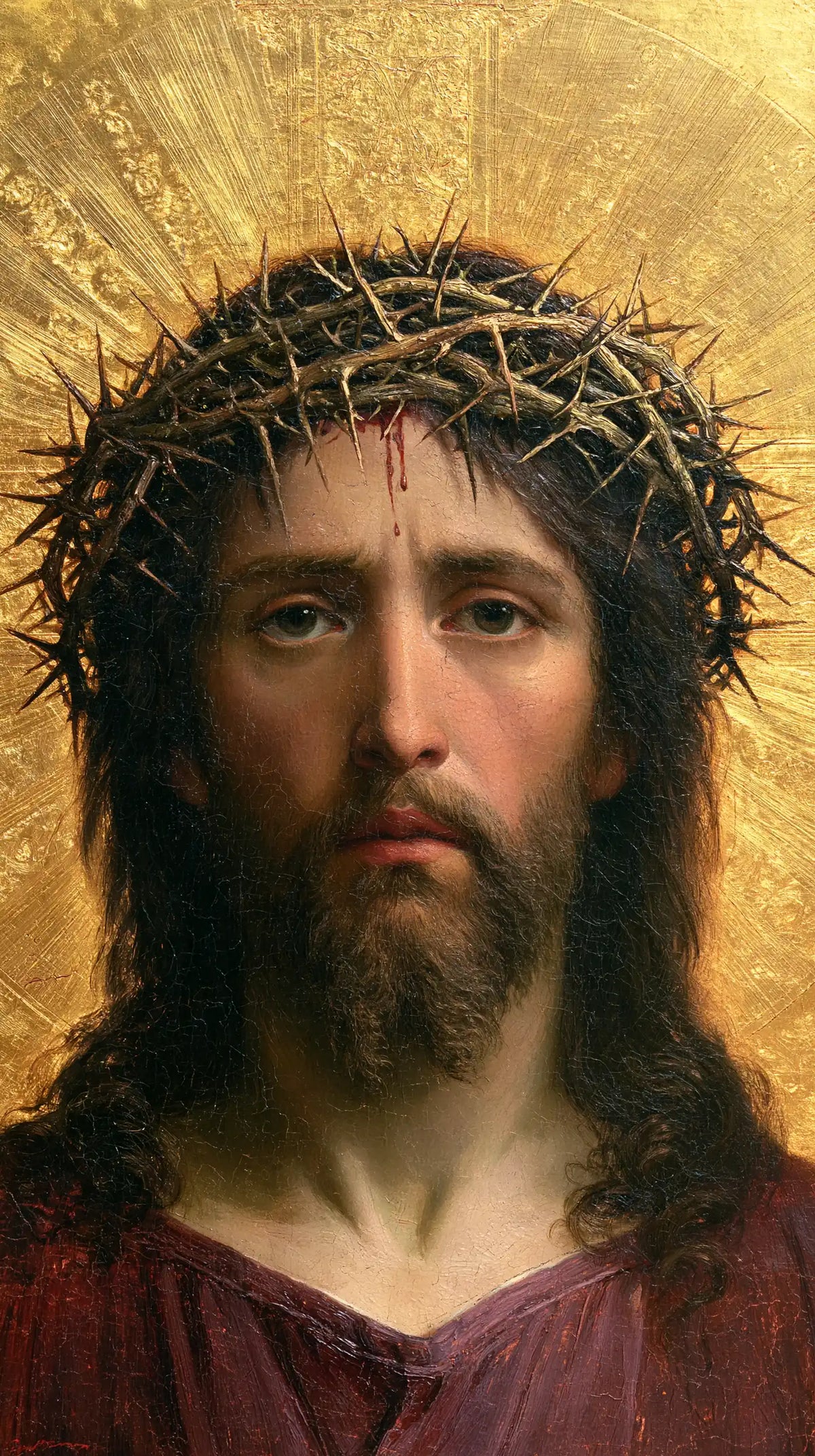 Jésus couronné d’épines — Les Yeux bleus au centre des rayons