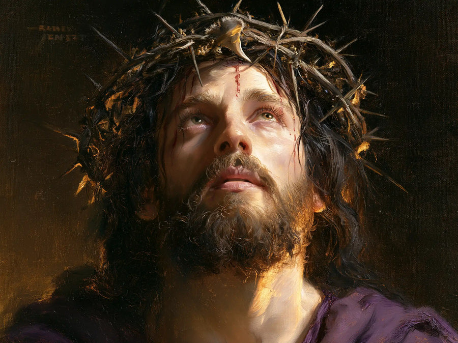 Jésus couronné d’épines — Le Visage levé sous les branches pâles