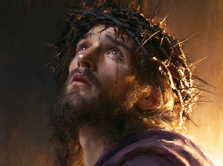 Jésus couronné d’épines — L’Appel au-dessus de l’épaule violette