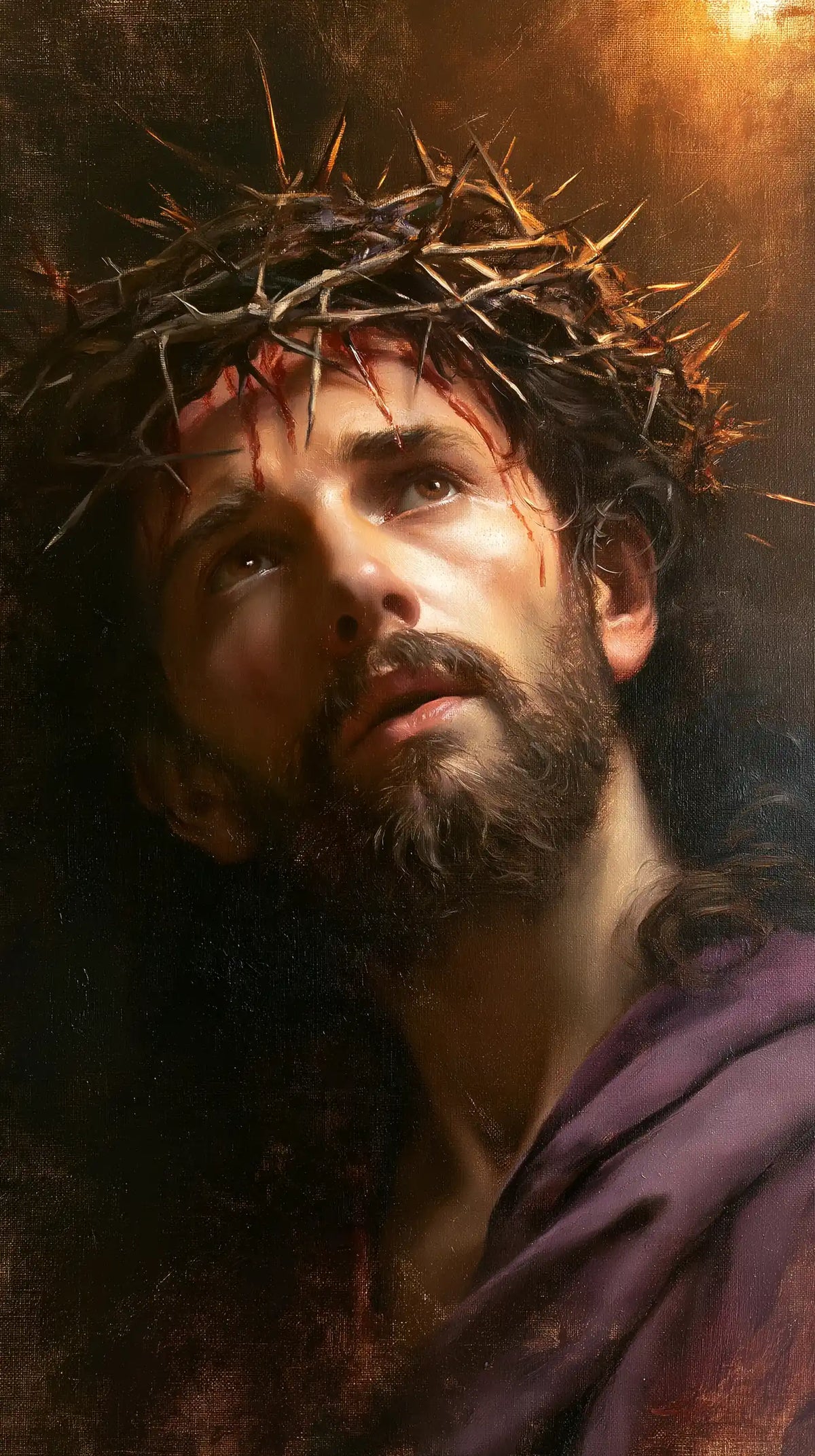 Jésus couronné d’épines — La Tête penchée vers la lueur haute