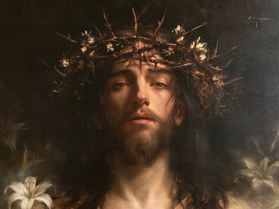 Jésus couronné d’épines — La Couronne fleurie dans la brume brune