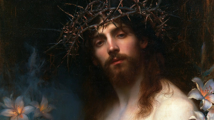 Jésus couronné d’épines — Le Regard entre les fleurs pâles