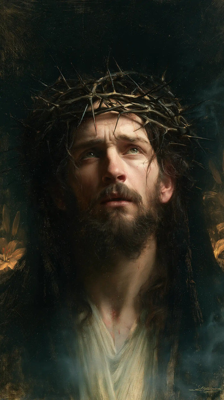 Jésus couronné d’épines — L’Appel dans la brume bleu vert