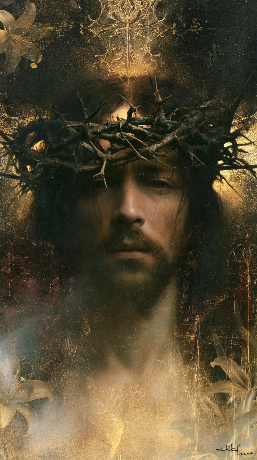 Jésus couronné d’épines — Le Visage sous la flamme végétale