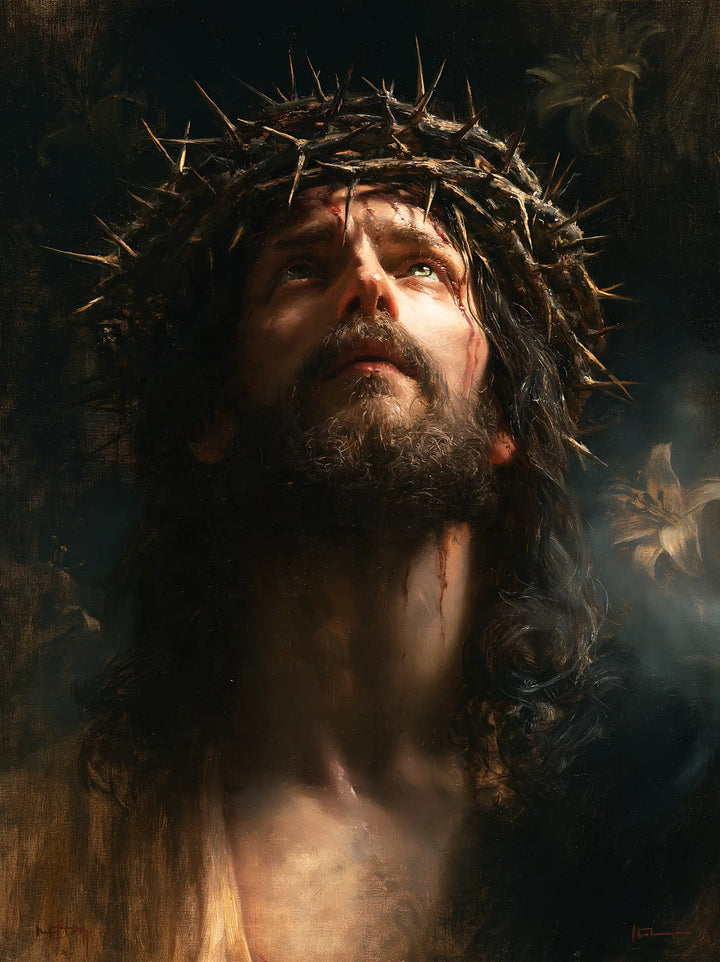 Jésus couronné d’épines — Le Cou tendu dans la vapeur sombre
