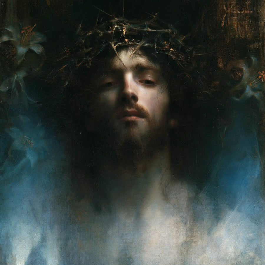 Jésus couronné d’épines — Les Yeux clos dans le nuage bleu