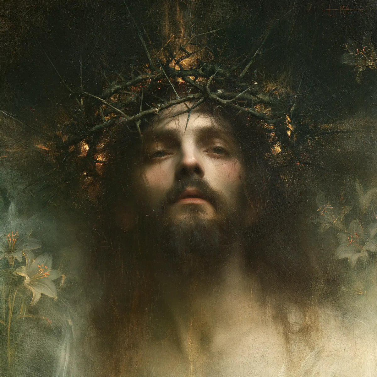 Jésus couronné d’épines — Le Visage dans le jardin de fumée
