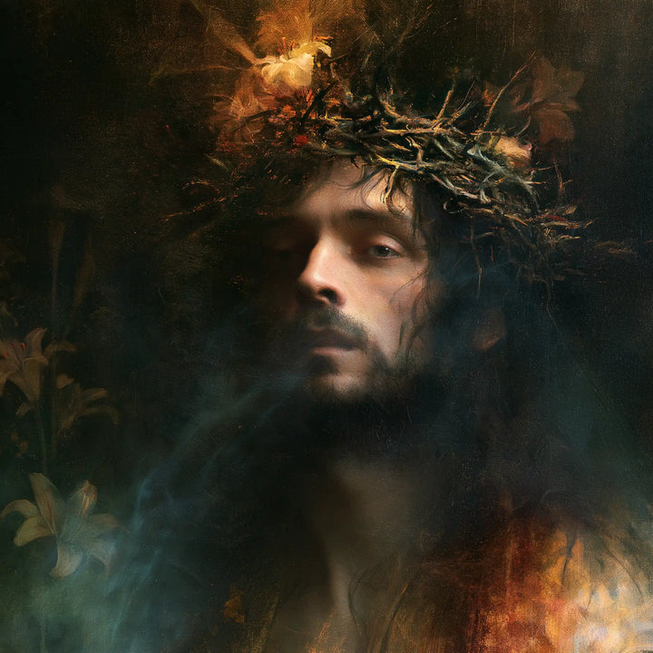 Jésus couronné d’épines — Le Visage entre brume et flammèche