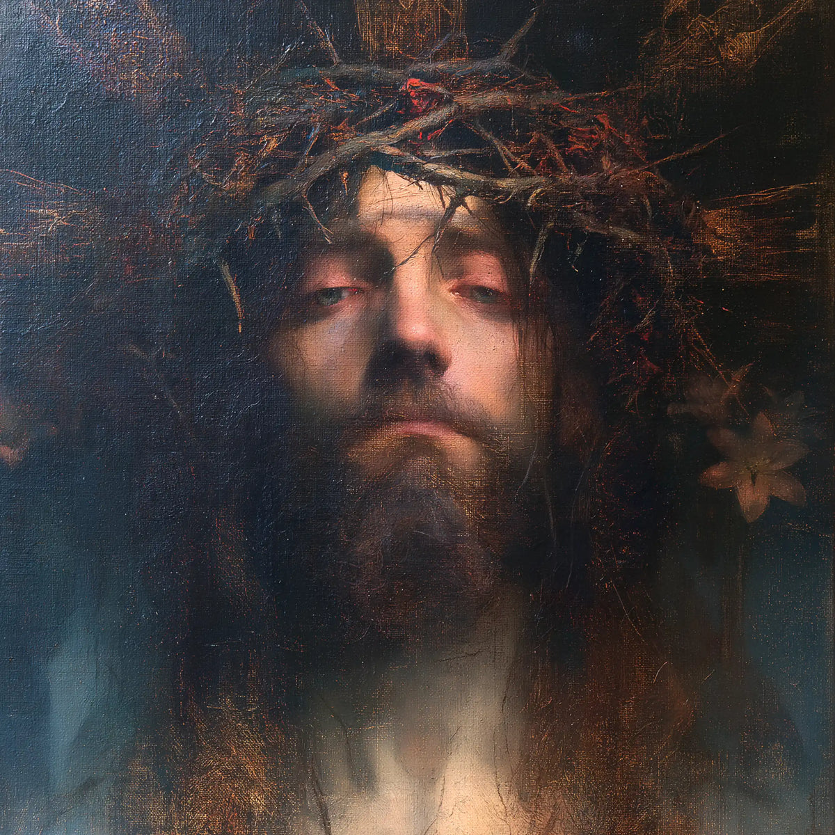 Jésus couronné d’épines — Les Yeux clos dans la vapeur du soir