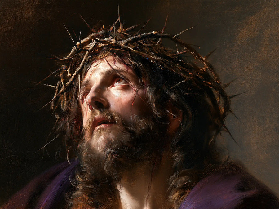 Jésus couronné d’épines — Les Boucles brunes dans le souffle de lumière