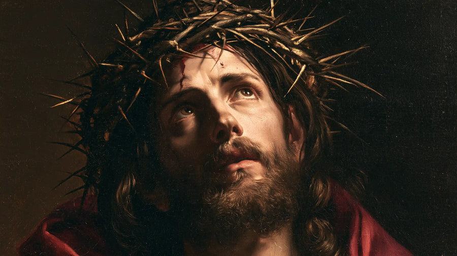 Jésus couronné d’épines — Le Regard au-dessus du revers grenat