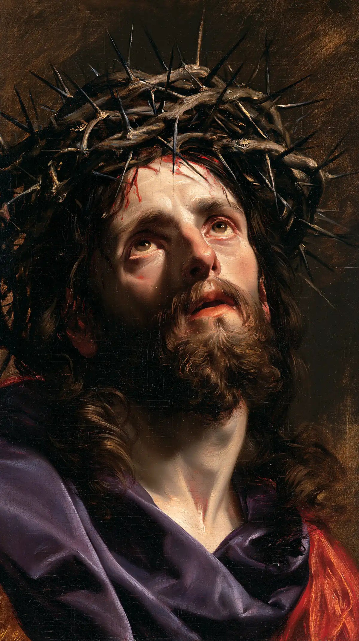 Jésus couronné d’épines — Le Rouge sous le drapé d’améthyste