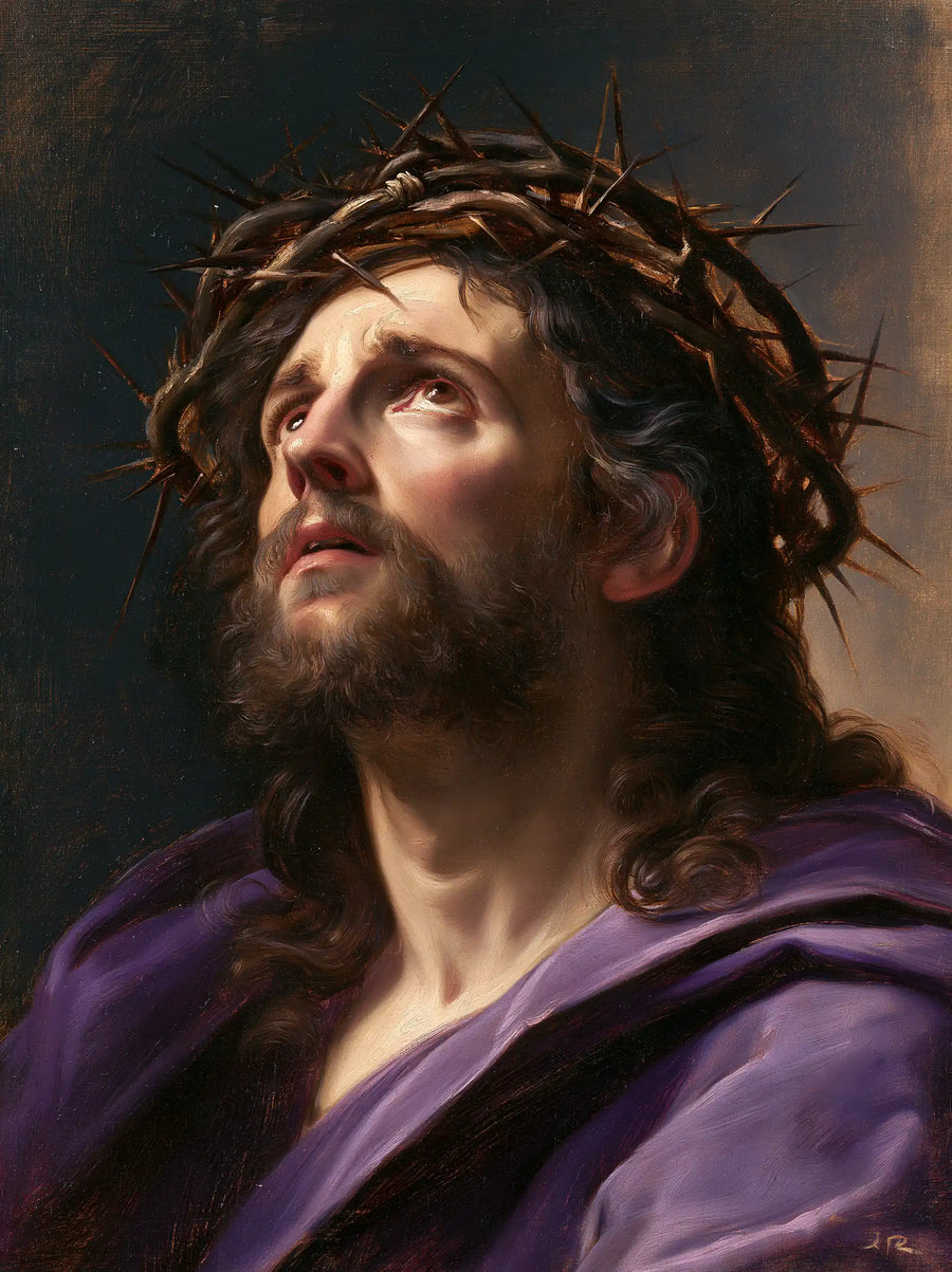 Jésus couronné d’épines — Le Profil levé dans la robe améthyste