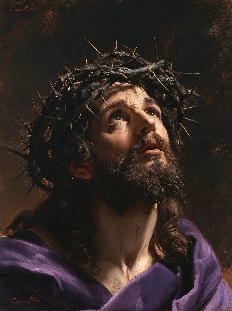 Jésus couronné d’épines — Le Regard recueilli dans le brun profond